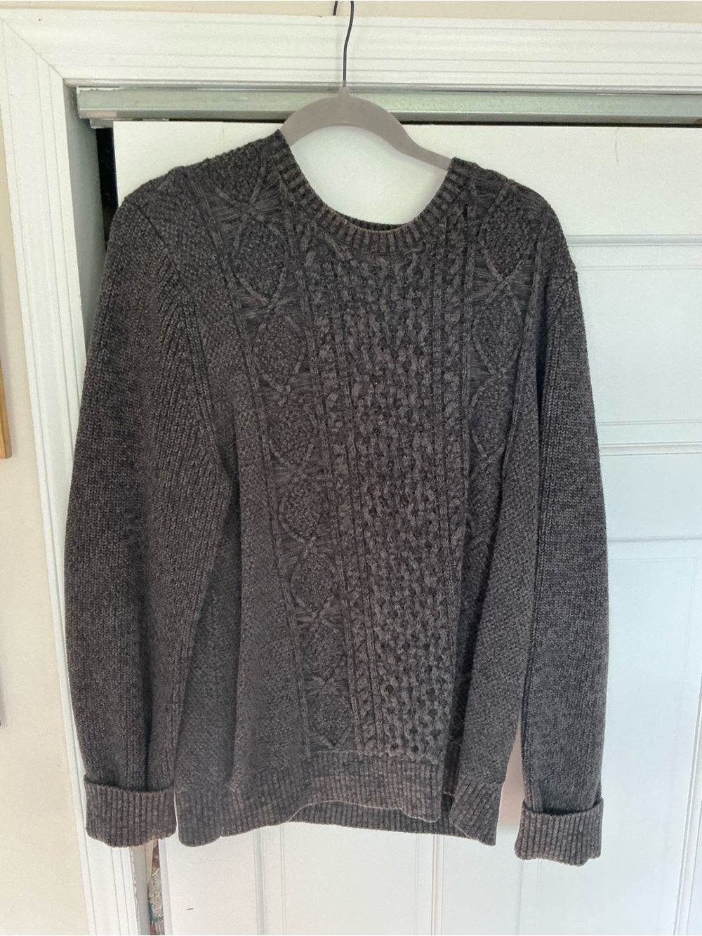 GAP Men's Charcoal Cable Knit Crewneck Sweater